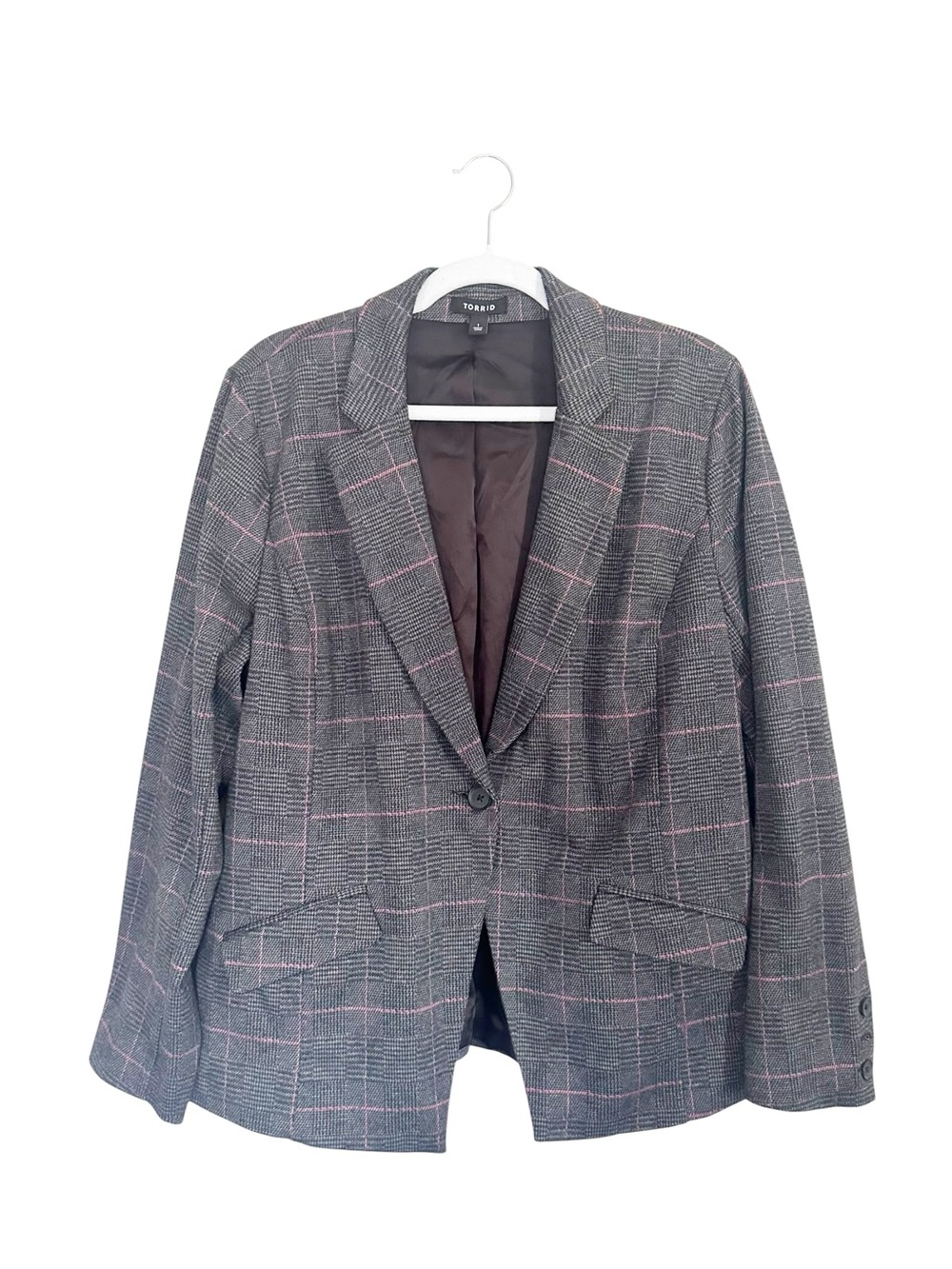 Torrid Studio Double Knit Plaid Blazer Jacket Gray & Pink Plus Size 1